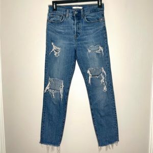 Levi’s Wedgie Rigid Denim Jeans Size 25 Distressed Raw Hem Light Wash‎ Rip Torn